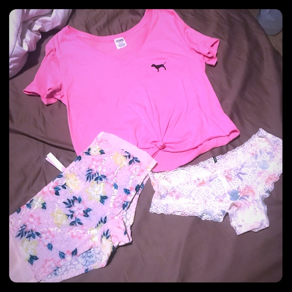 PINK Victoria's Secret Tops - 3 piece bundle. Pink top plus (2 underwear NWT.)